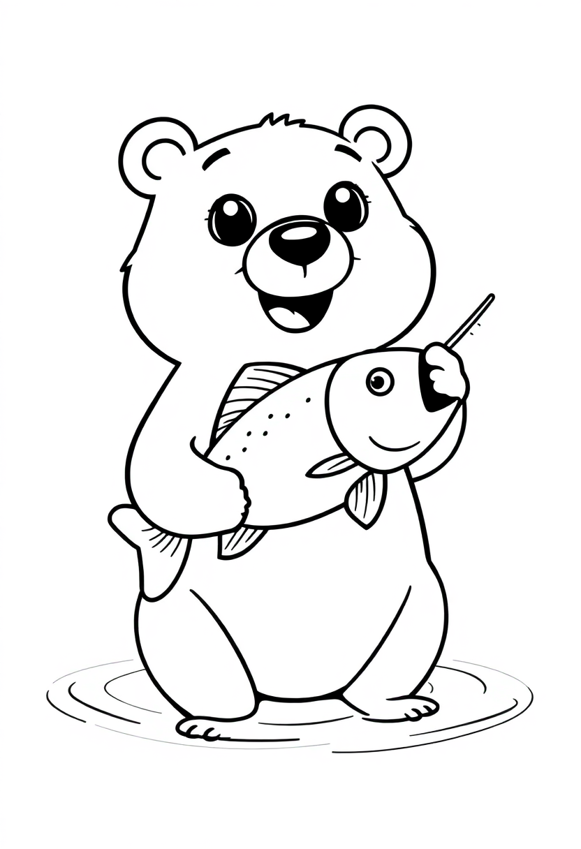Bear Catching Fish coloring page, free printable