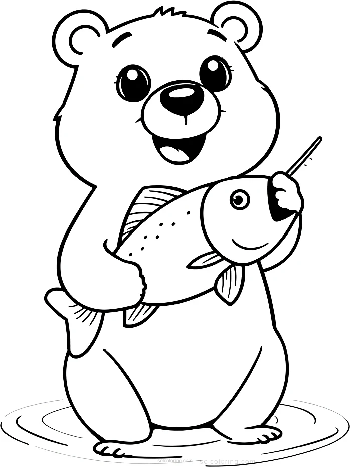 Bear Catching Fish coloring page for kids