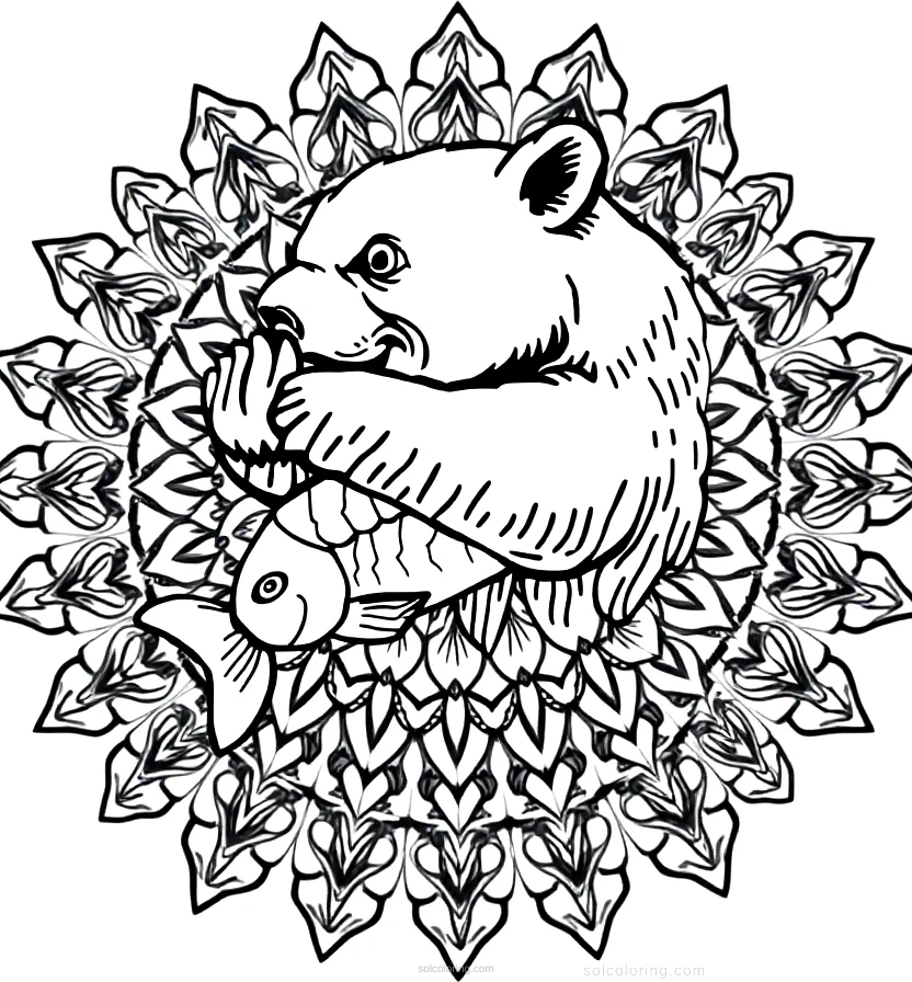 Bear Catching Fish coloring page for kids