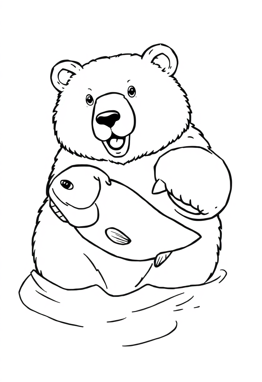 Bear Catching Fish coloring page, free printable