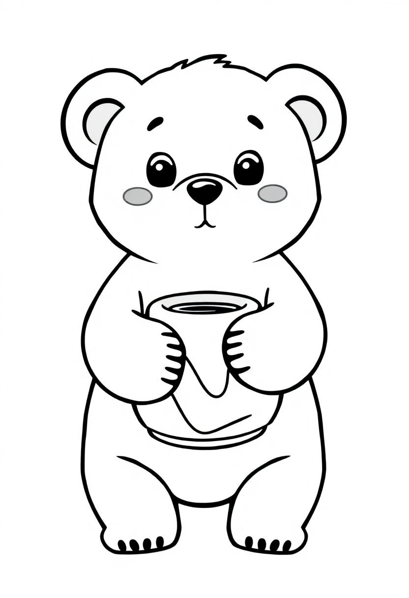 Bear Hugging Honey Pot coloring page, free printable