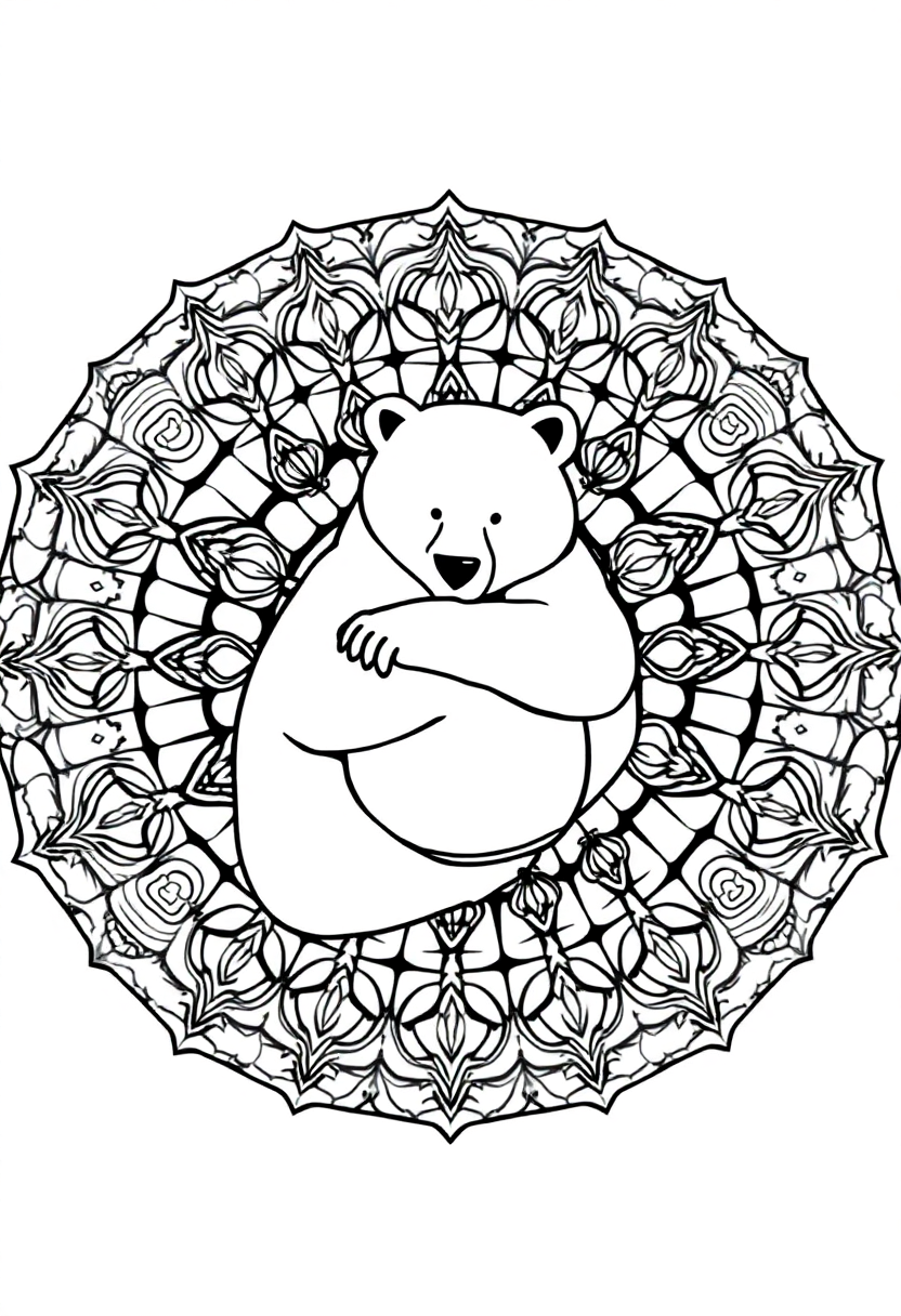 Bear Hugging Honey Pot coloring page, free printable standard style for kids and adults
