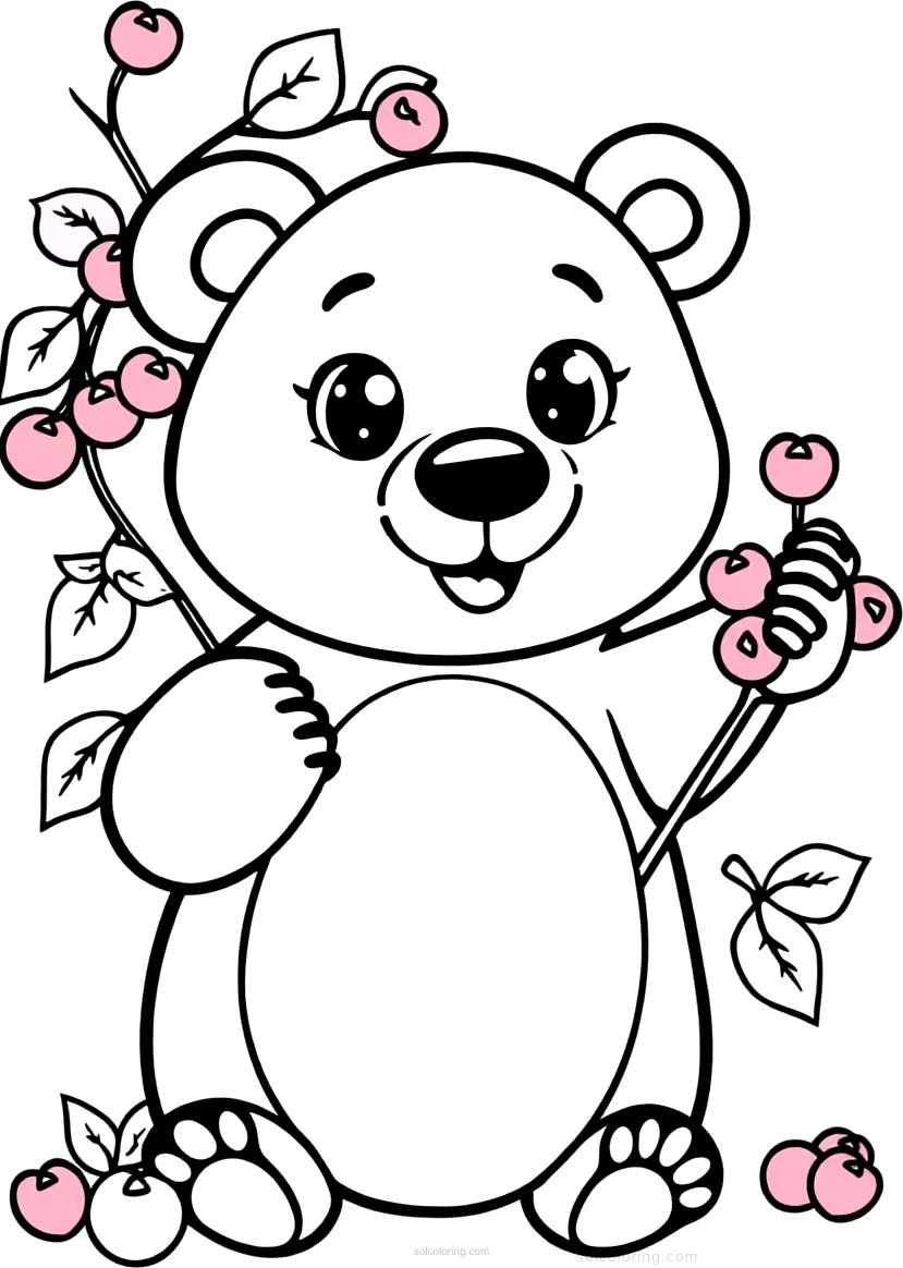 Bear Picking Berries coloring page for kids