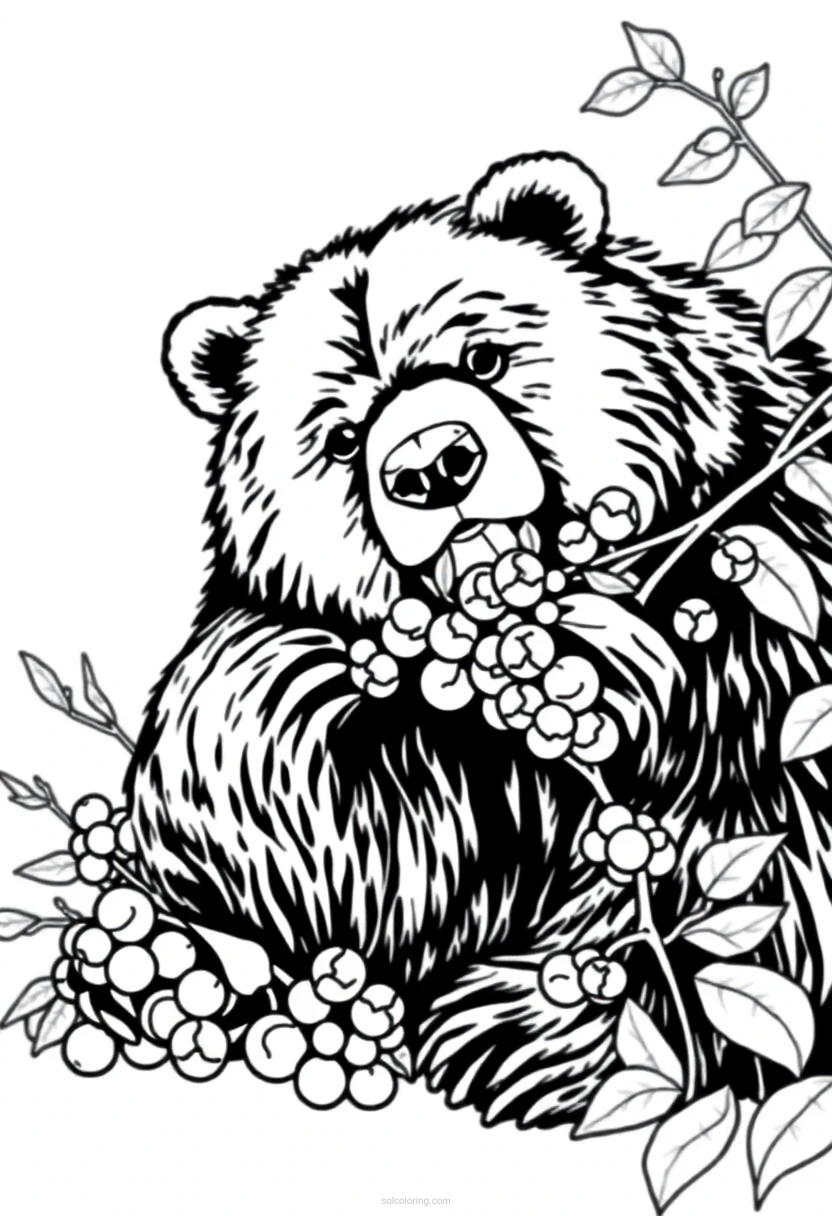 Bear Picking Berries coloring page for kids