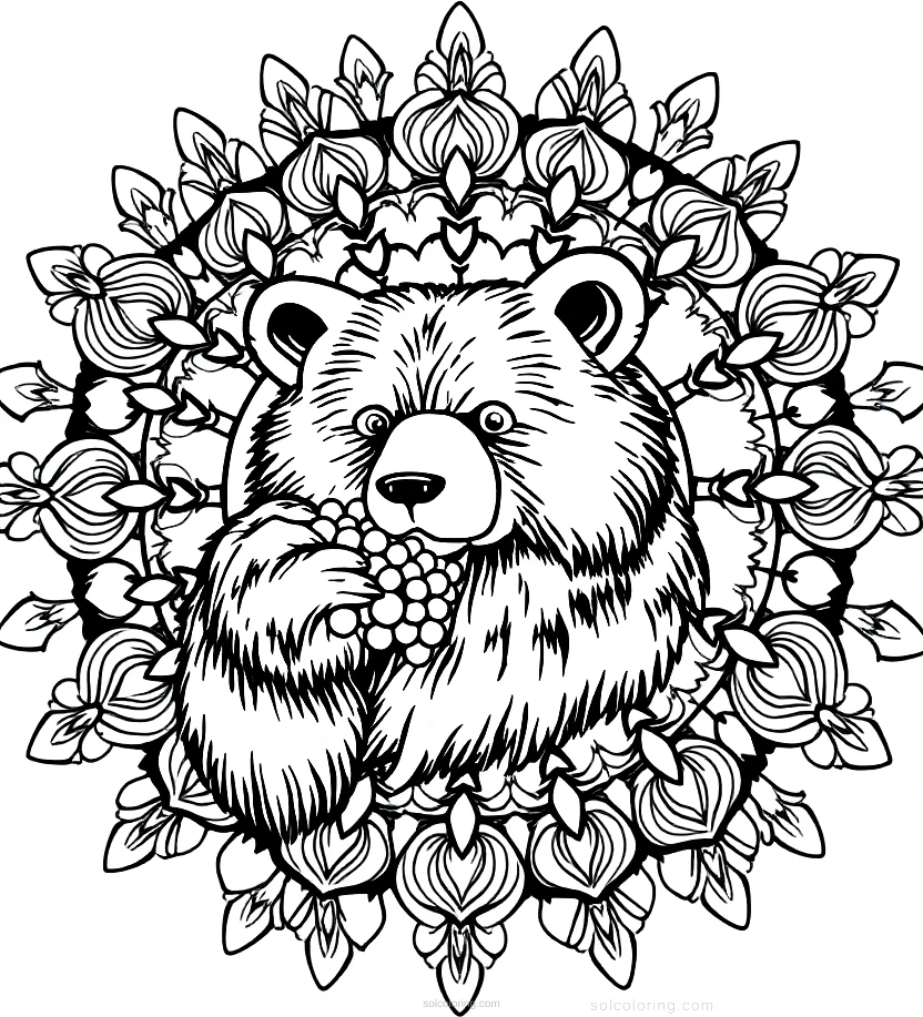 Bear Picking Berries coloring page for kids