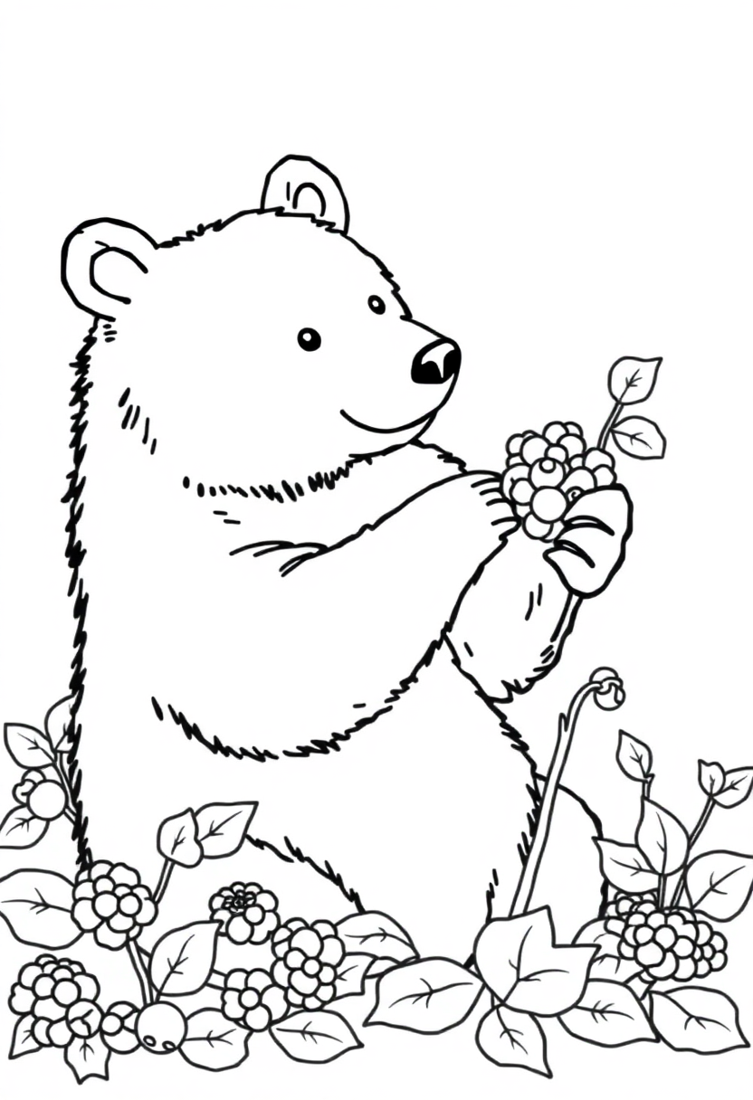 Bear Picking Berries coloring page, free printable