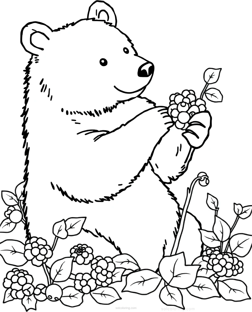 Bear Picking Berries coloring page for kids