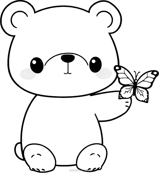 Bear With Butterfly coloring page for kids