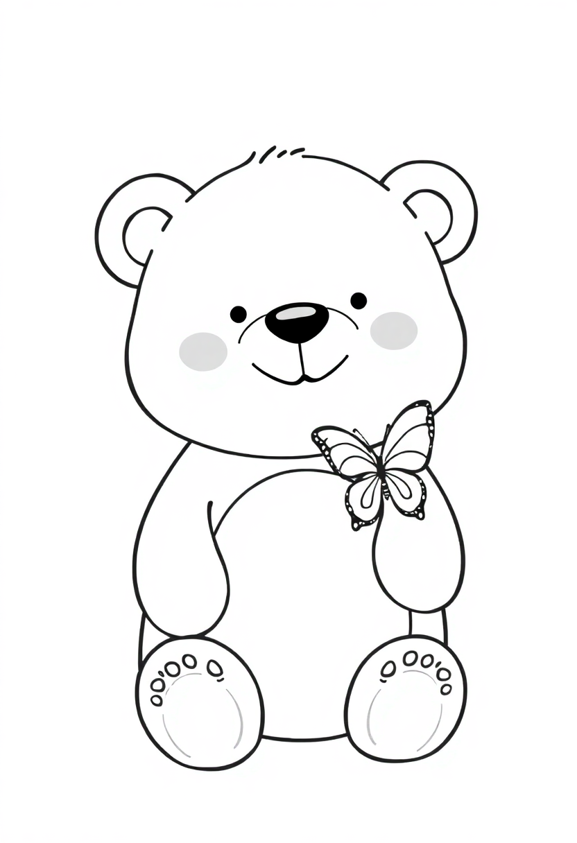 Bear with Butterfly coloring page, free printable