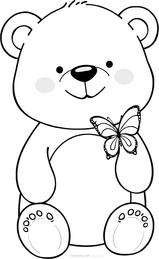 Bear With Butterfly coloring page for kids