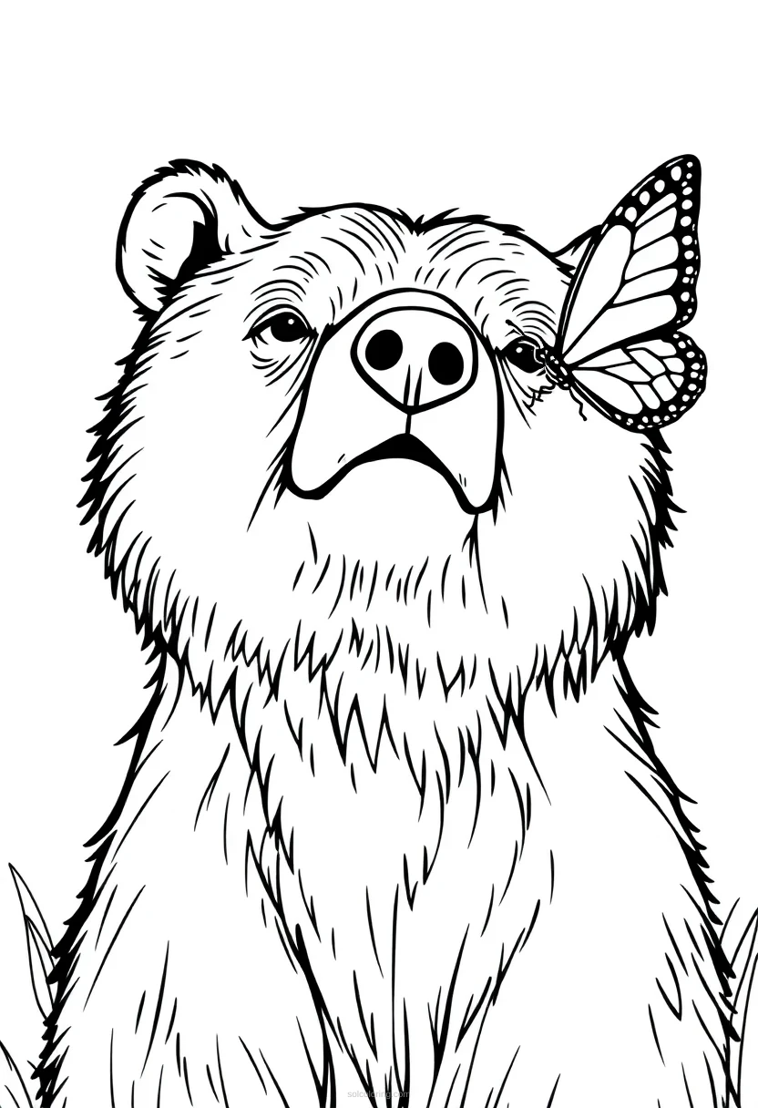 Bear With Butterfly coloring page for kids