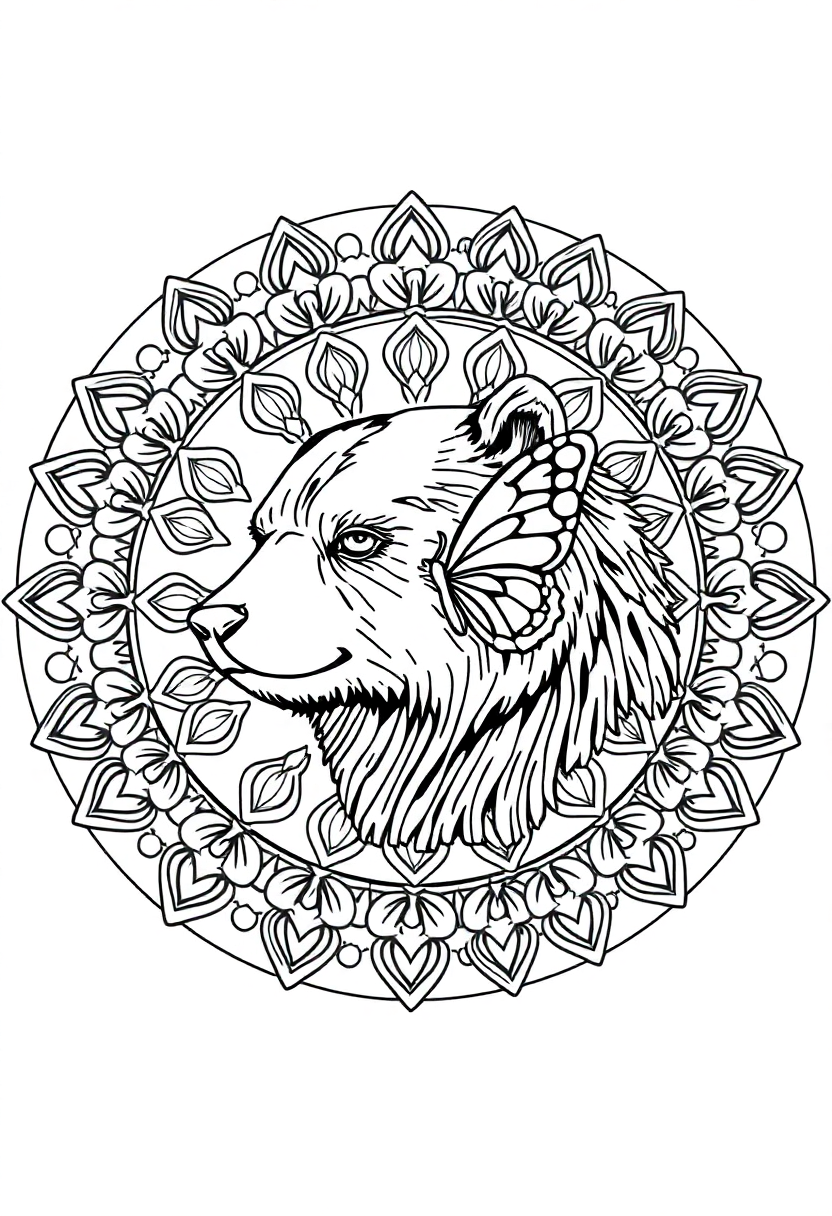 Bear with Butterfly coloring page, free printable