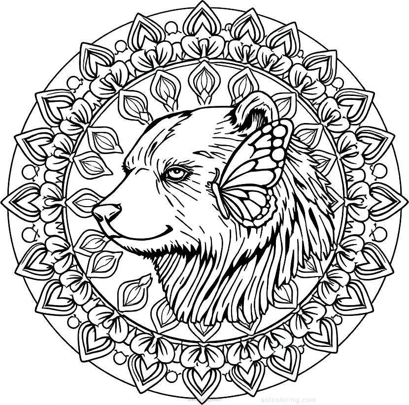 Bear With Butterfly coloring page for kids