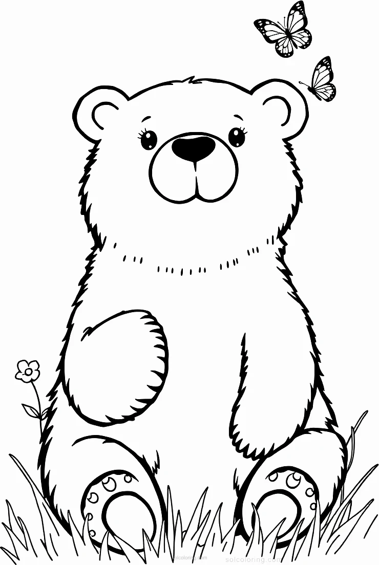Bear With Butterfly coloring page for kids