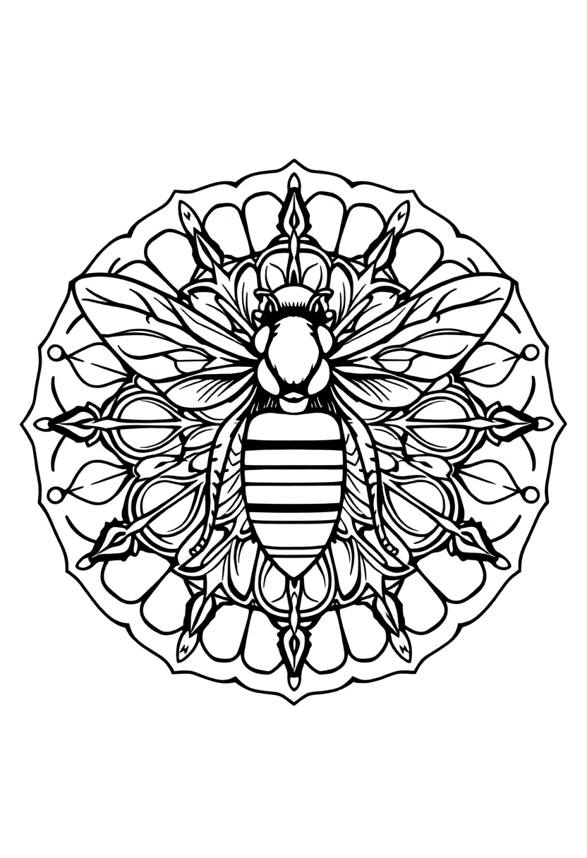 Bee coloring page, free printable
