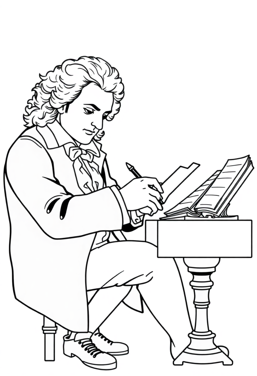 Beethoven Composing coloring page, free printable