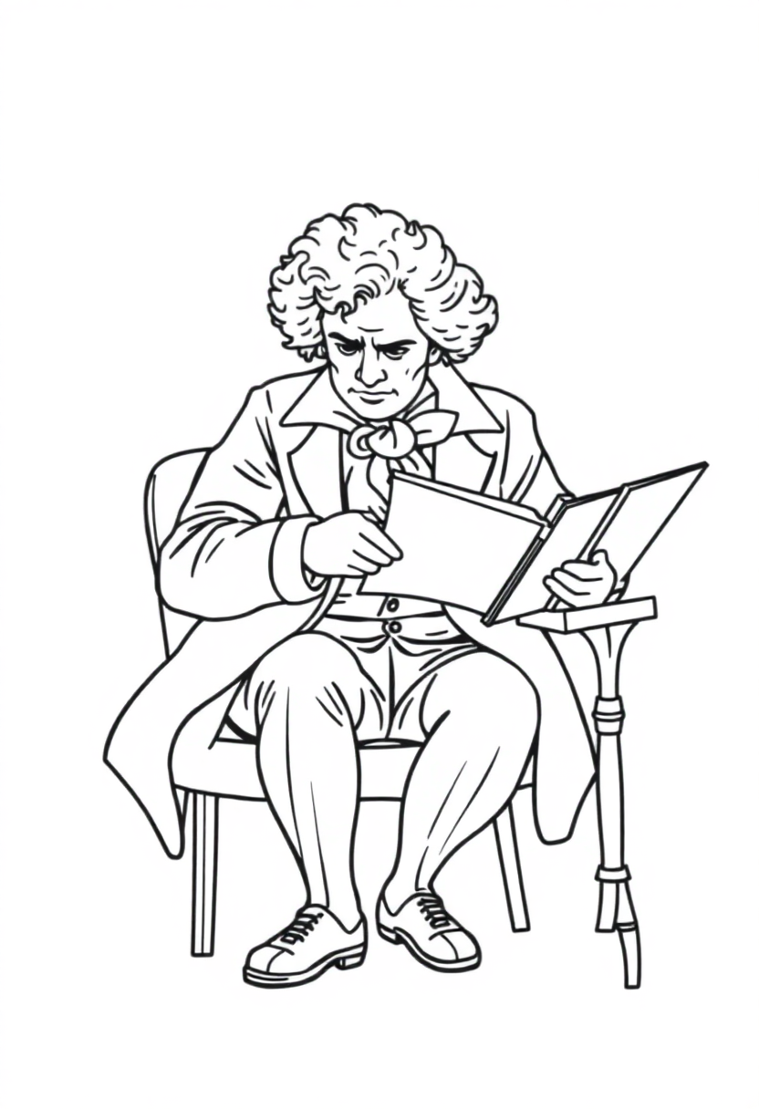 Beethoven Composing coloring page, free printable