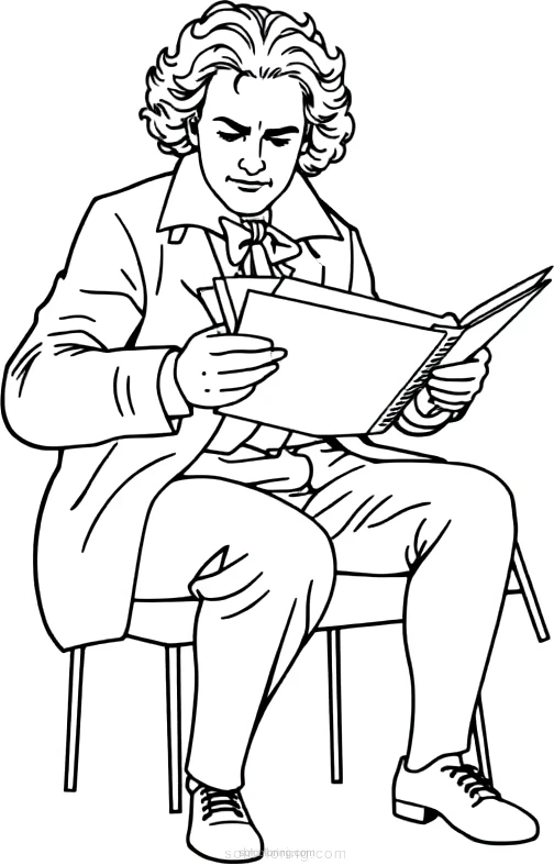 Beethoven Composing coloring page for kids