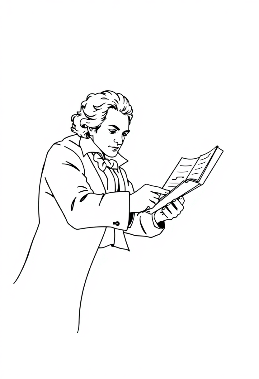 Beethoven Composing coloring page, free printable