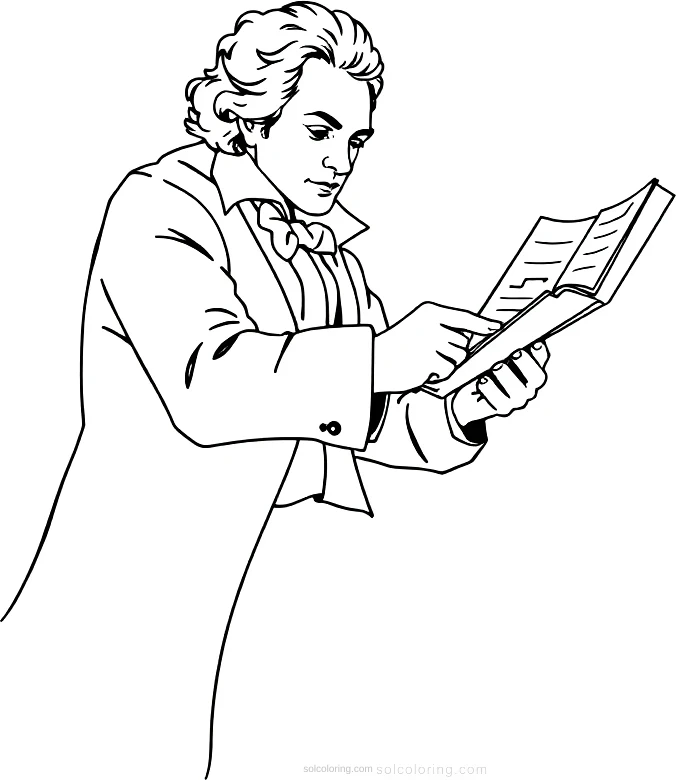 Beethoven Composing coloring page for kids