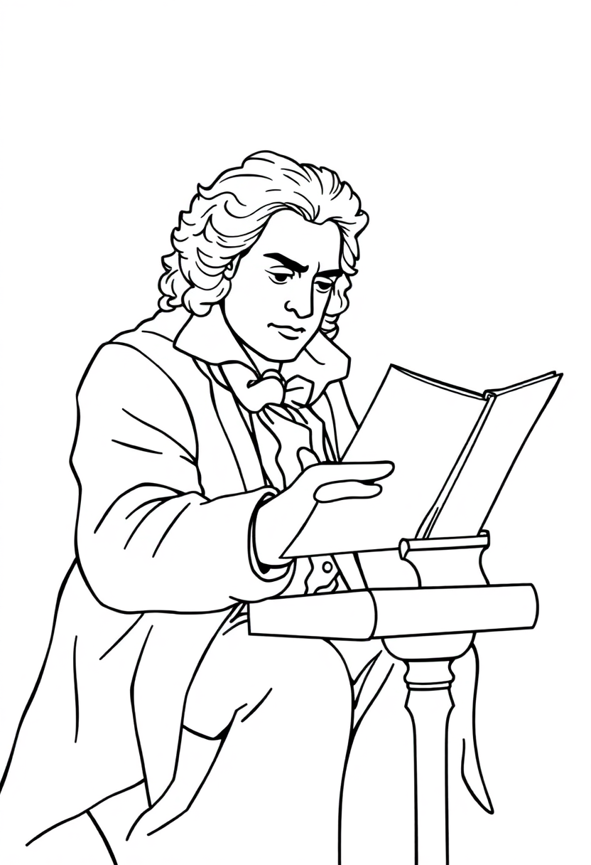 Beethoven Composing coloring page, free printable