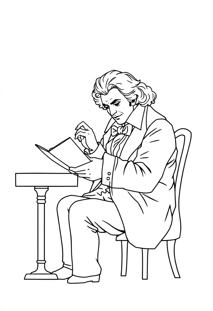 Beethoven Composing coloring page, free printable