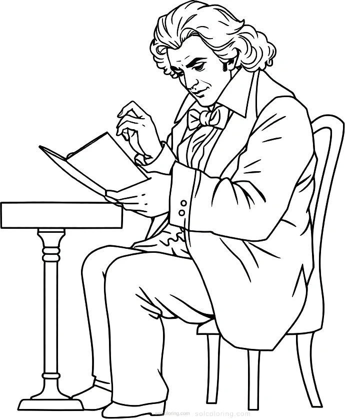 Beethoven Composing coloring page for kids