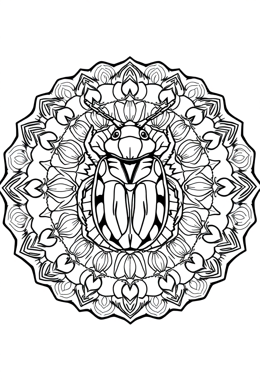 Beetle coloring page, free printable standard style for kids and adults