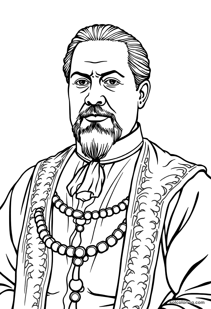 Benito Juarez of Mexico coloring page, free printable detailed style