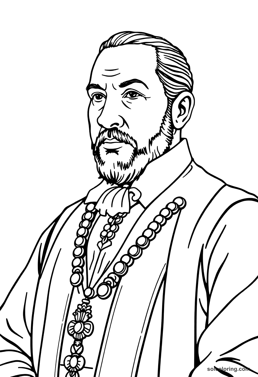 Benito Juarez of Mexico coloring page, free printable realistic style