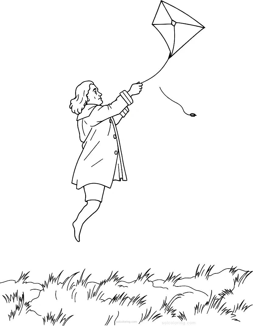Benjamin Franklin Flying Kite In Storm coloring pages
