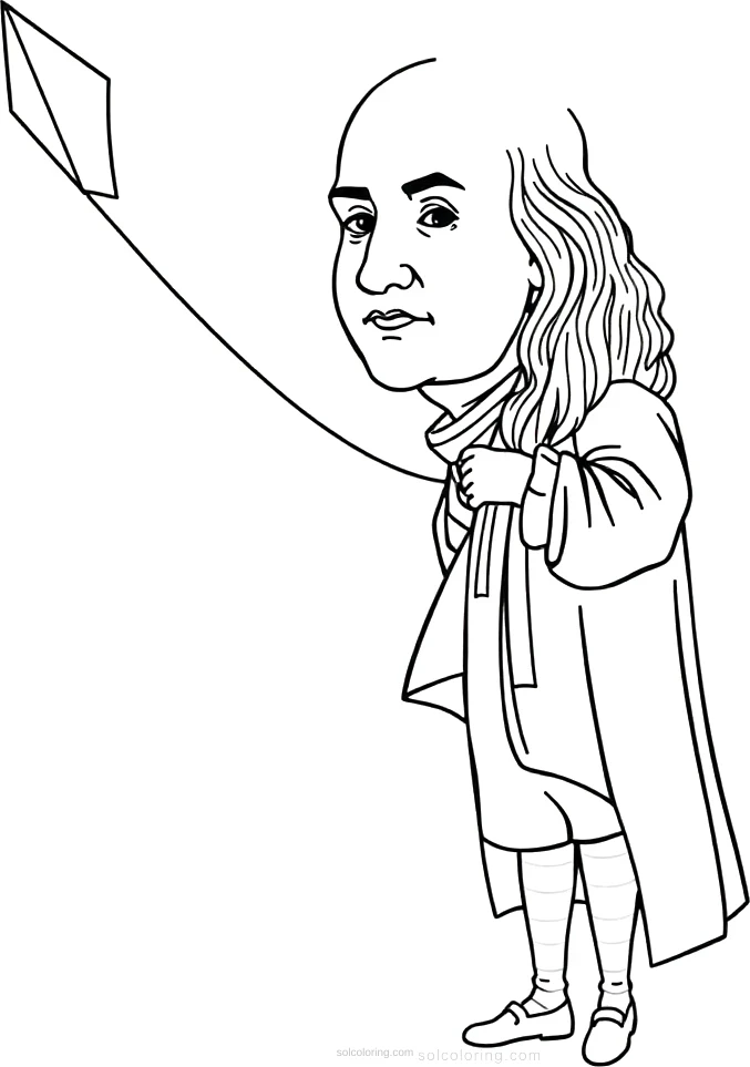 Benjamin Franklin with Kite coloring page for kids