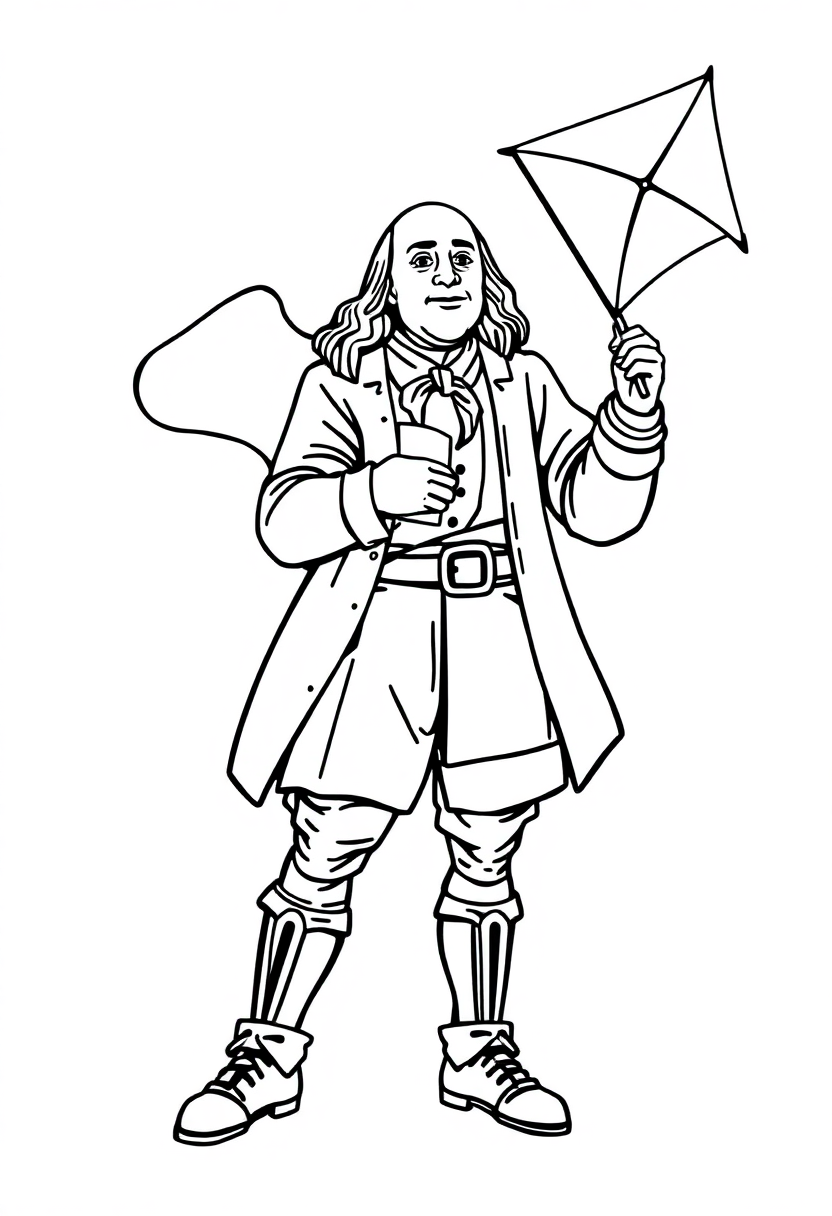 Benjamin Franklin With Kite coloring pages