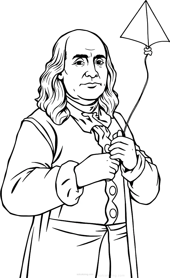 Benjamin Franklin with Kite coloring page for kids
