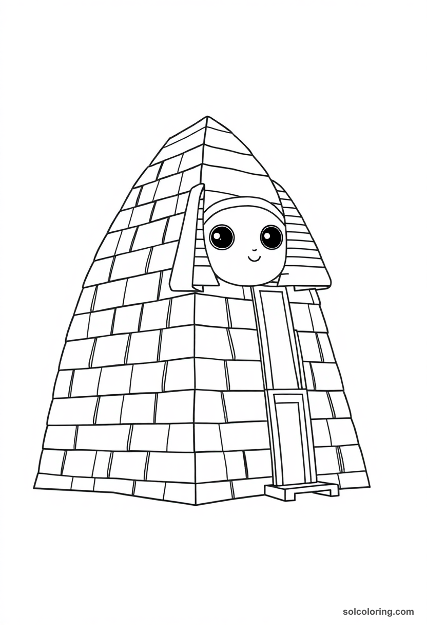 Chibi-style Bent Pyramid of Sneferu coloring page with cute kawaii features and bold black outlines for easy coloring