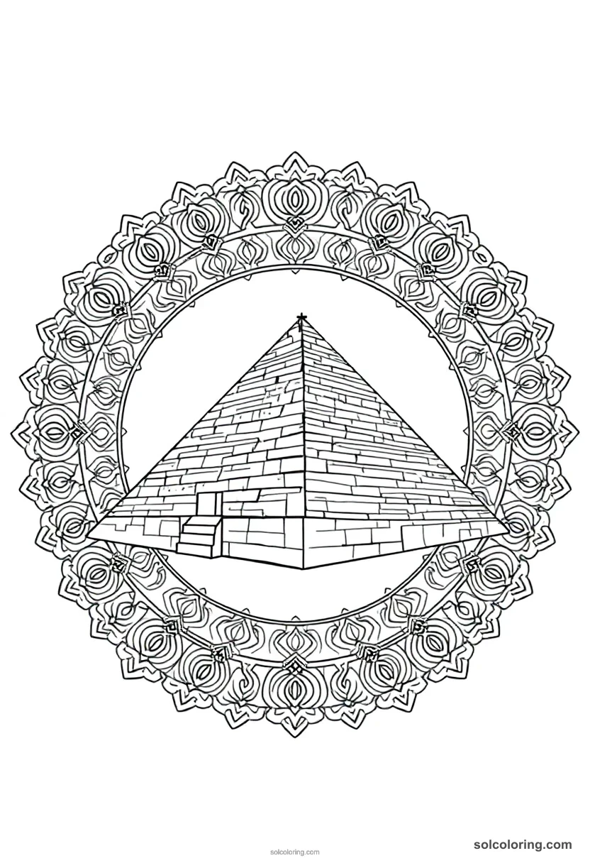Mandala Bent Pyramid of Sneferu mandala coloring page for kids