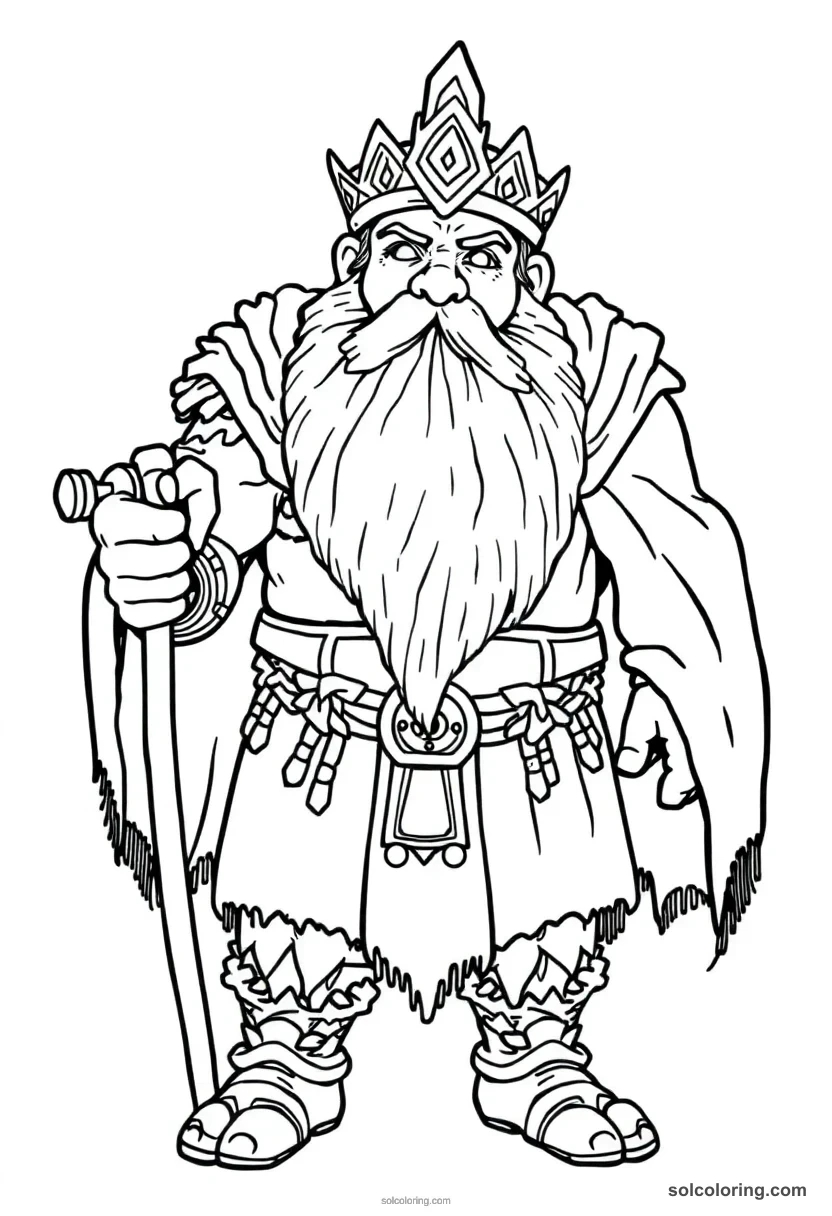 Bes the Dwarf Household Protector detailed coloring page for kids