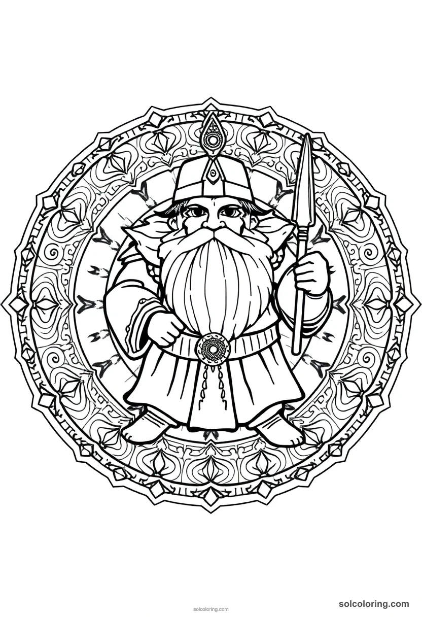 Mandala Bes the Dwarf Household Protector mandala coloring page for kids