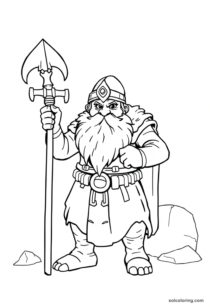 Bes the Dwarf Household Protector coloring page showing Egyptian deity with detailed lineart and bold outlines