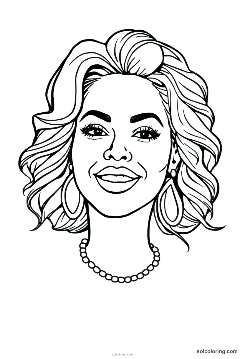 Illustrated Portrait Beyoncé illustrated portrait coloring page for kids