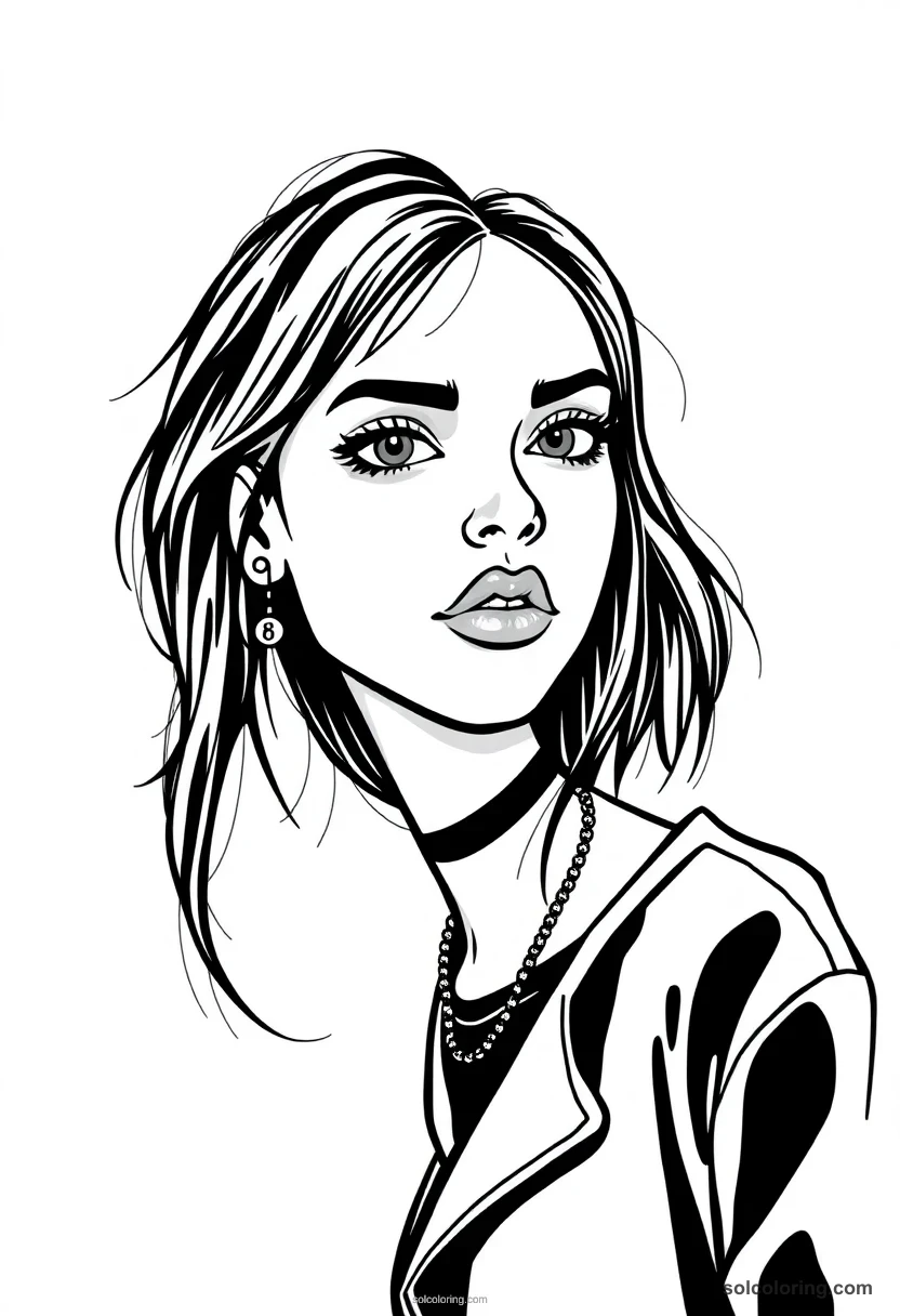 Caricature Billie Eilish caricature coloring page for kids