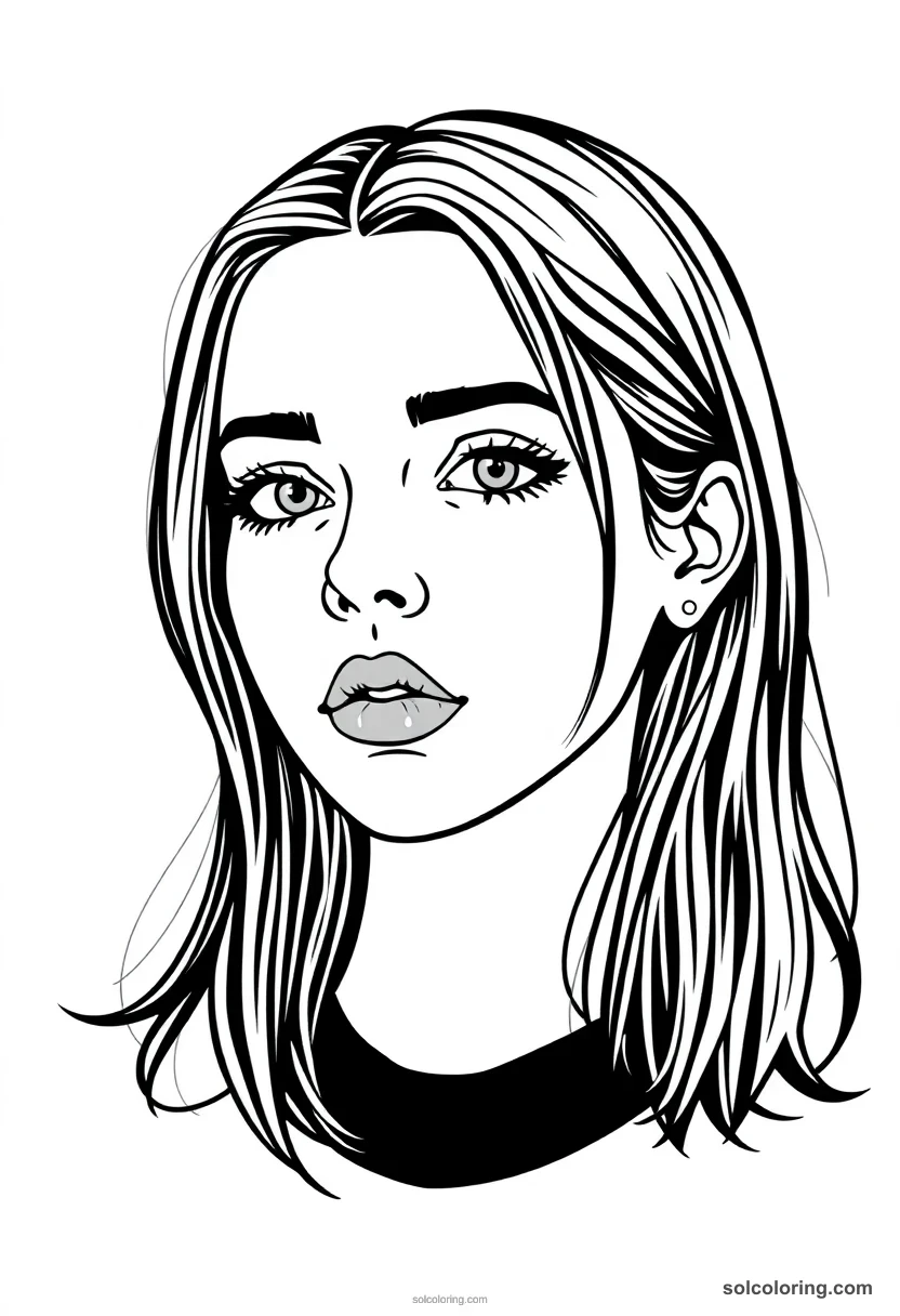 Illustrated Portrait Billie Eilish illustrated portrait coloring page for kids