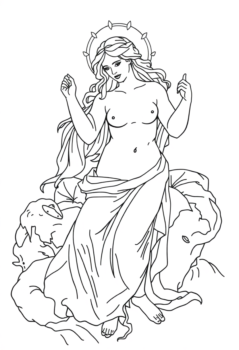 Birth of Venus Goddess coloring page, free printable