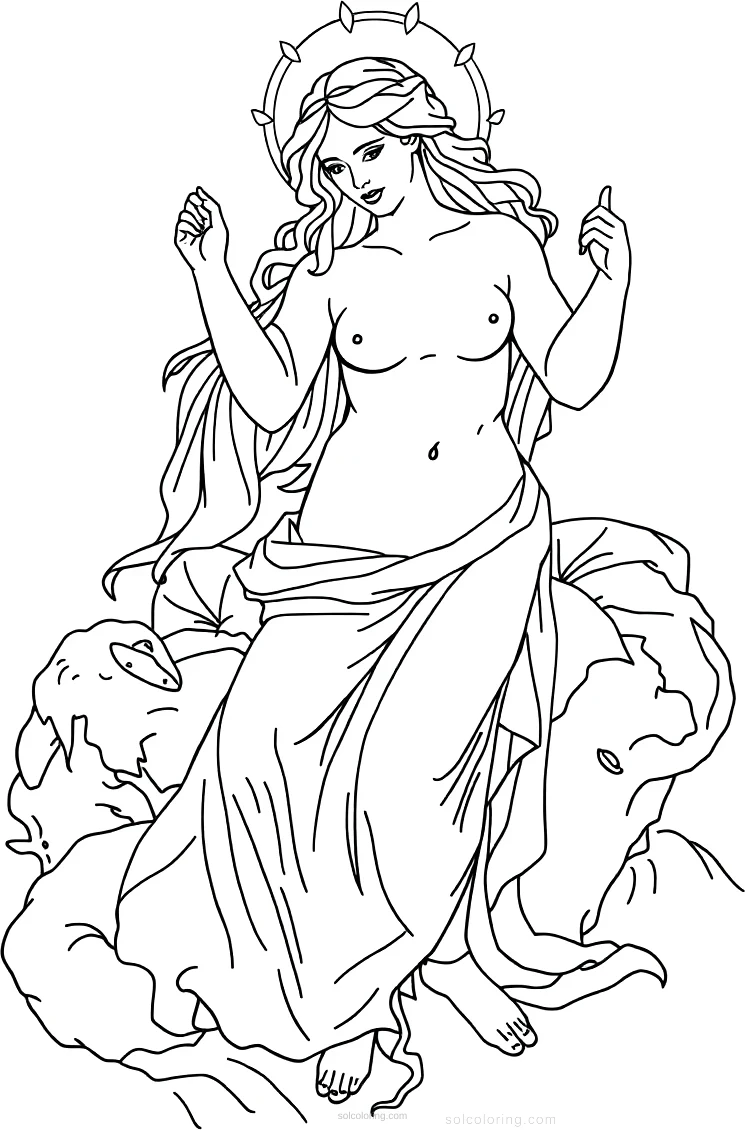 Birth of Venus Goddess coloring page for kids