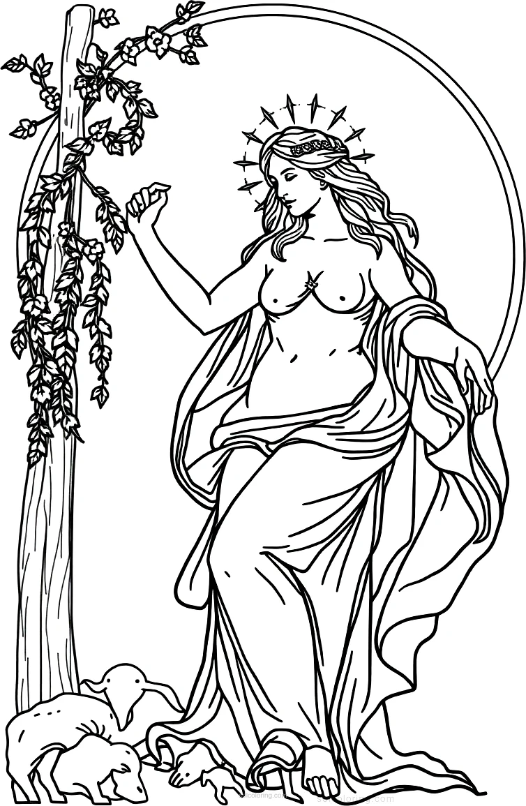Birth of Venus Goddess coloring page for kids