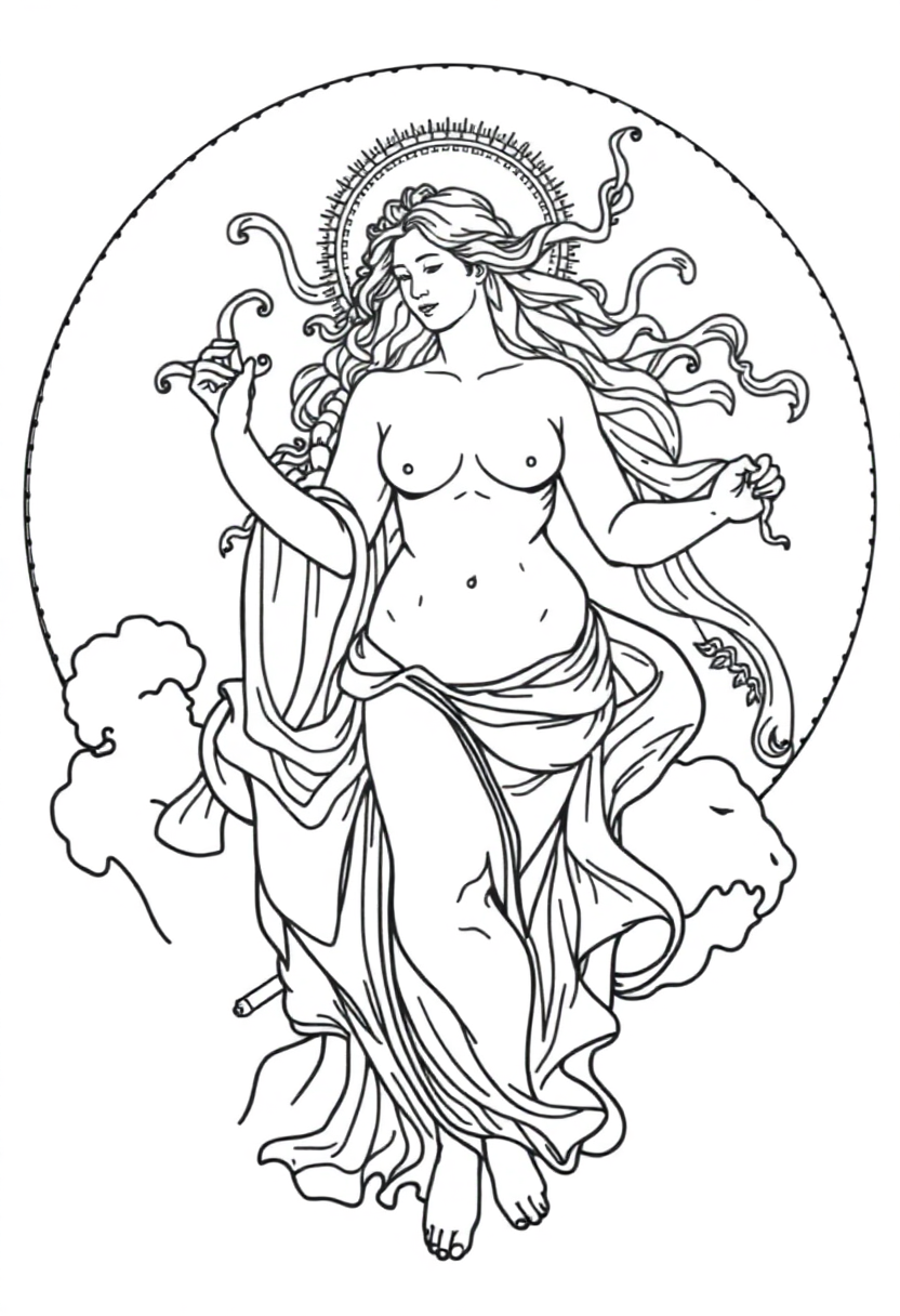 Birth of Venus Goddess coloring page, free printable