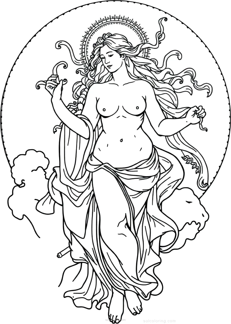 Birth of Venus Goddess coloring page for kids