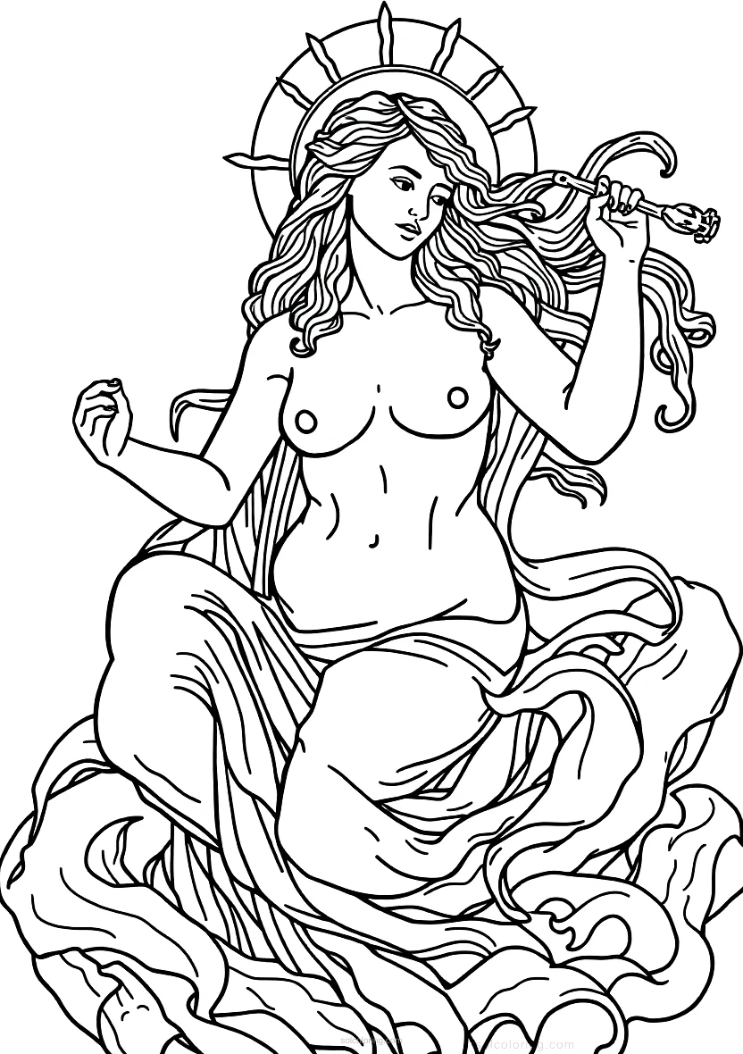 Birth of Venus Goddess coloring page for kids