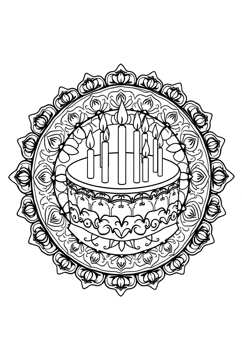 Birthday Cake with Candles coloring page, free printable