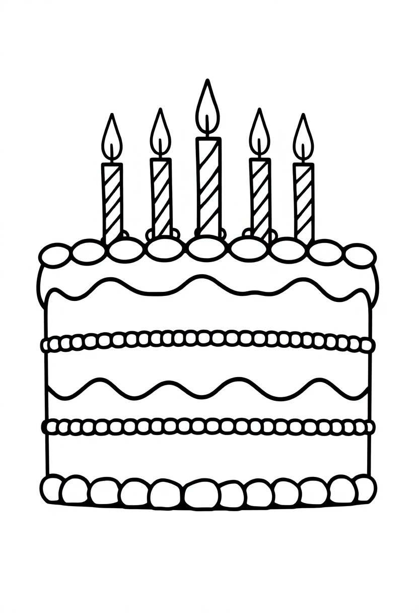 Birthday Cake with Candles coloring page, free printable